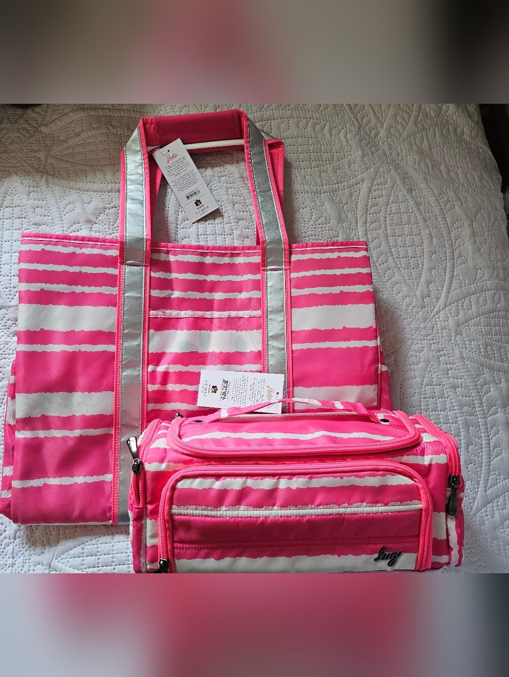 NWT Lug Set: Magenta Stripe Rover XL Tote & Trolley Travel Case, *Slight Flaw - Picture 2 of 15